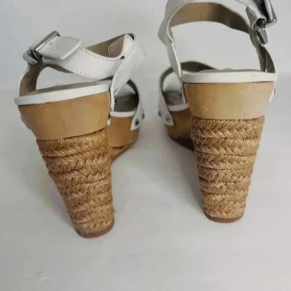 Via Spiga White Leather Wedges Woven Sandal Heels Women's Size 8 - Picture 3 of 12